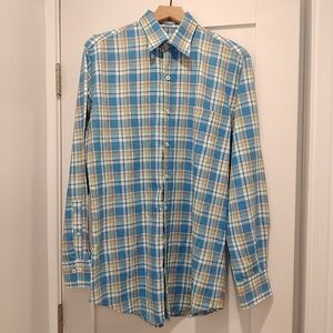 Peter Millar Linen & Cotton Multicolor Plaid Men's Long Sleeve Shirt